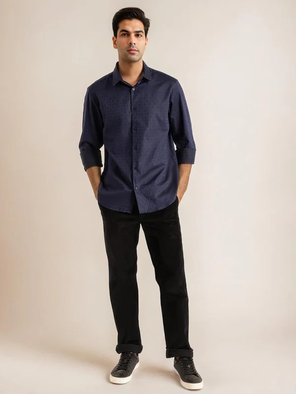 Indian Terrain Men All Over Print Dark Blue Shirt